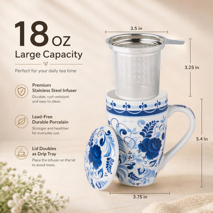 GBhome Tea Mug with Infuser and Lid,18 oz Loose Leaf Tea Cup with Steeper