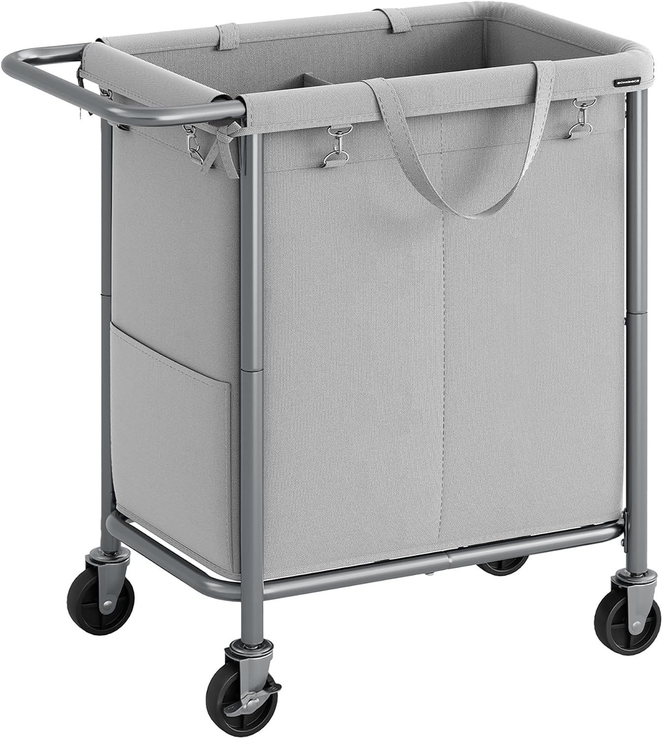 SONGMICS Laundry Basket with Wheels, 4-Section Rolling Laundry Hamper, 68.6 Gallons (260 L), Removable Liner, Steel Frame with Handle, 43.3 x 15.4 x 31.9 Inches, Cream White URLS014W01