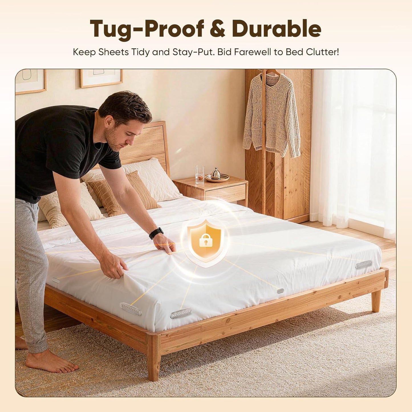 Sheet Holders, 8Pcs Secure Bed Sheet Holders for Corners & Sides with Heavy Duty Bed Lock, Keep Sheets Firm & Tight, No More Loose Bedding, Universal Fit, Easy Installation