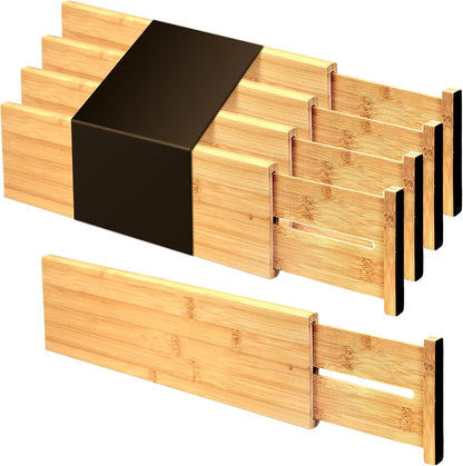 Utoplike 4 Pcs Bamboo Kitchen Drawer Dividers, Large Drawers Organizers | Adjustable Spring Loaded Expandable Organization, Works in Dresser, Bathroom, Bedroom, Office, Fit 17.8"-20.6" Drawer, 2.4"H