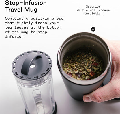 Firebelly Tea, Travel Tea Infuser Mug with Strainer, Insulated Tumbler for Loose Leaf Tea or Coffee, Leakproof Bottle for Hot or Iced Drinks, Stainless Steel Thermos with Lid, Salmon