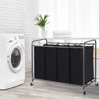 STORAGE MANIAC 3 Section Laundry Sorter, 35.6 Gal (135 L) Laundry Hamper Cart with Heavy Duty Rolling Lockable Wheels and Removable Bags, Clothes Organizer Basket Separator Hamper, Gray