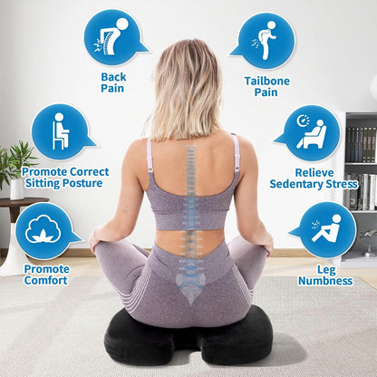 Memory Foam Seat Cushion for Office Chair & Car - Ergonomic Tailbone & Sciatica Pain Relief Pad - Non-Slip Desk Chair Cushion for Long Sitting, Breathable Mesh Pad for Posture Support (Black)
