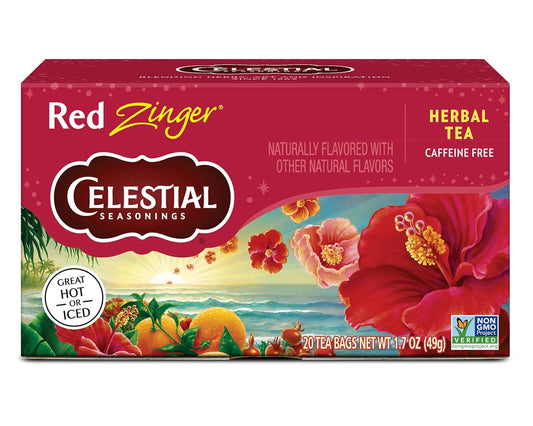 Celestial Seasonings Raspberry Zinger Herbal Tea, Caffeine Free, 20 Tea Bags Box