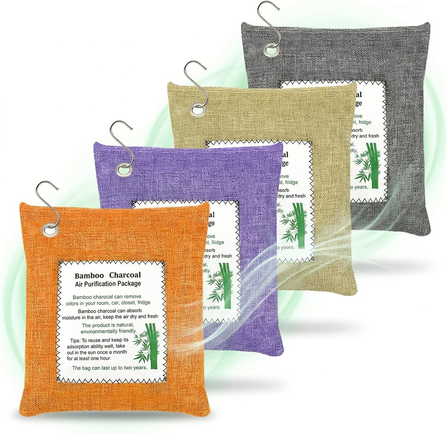 Charcoal Bags Odor Absorber (3x200g) Activated Bamboo Charcoal Air Purifying Bags Charcoal Odor Eliminating Bags for Home & Car Shoes, Closet, Pet -3 PACK