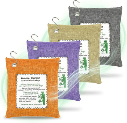 Charcoal Bags Odor Absorber (3x200g) Activated Bamboo Charcoal Air Purifying Bags Charcoal Odor Eliminating Bags for Home & Car Shoes, Closet, Pet -3 PACK