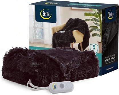 Serta Mila Shaggy Heated Throw Blanket - Soft Faux Fur Heated Blanket, Fast Heating, Auto Shut Off Timer, Low EMF, 5 Heat Setting, ETL Certified, Machine Washable Electric Blanket, Ash Grey 50"x60"