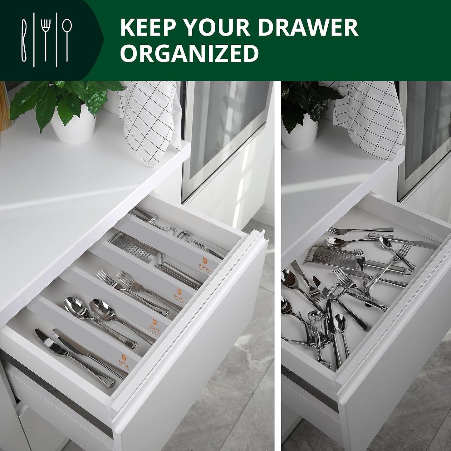 Bamboo Drawer Dividers Organizers, Adjustable Drawer Separator Splitters, 17–22 Inches Expandable Drawer Divider Organizer for Large Utensils, Kitchen, Bedroom, Dresser & Office Drawers 4-Pack