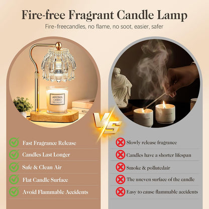 Candle Warmer Lamp with Timer Dimmer, Modern Wax Warmer for Scented Wax Jar Candle Warmer with 2 Bulbs, Adjustable Height Glass Lamp for Gifts for Women, Home Decor, Gold Amber