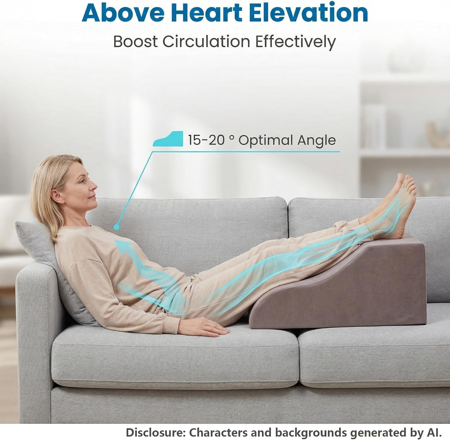 Leg Elevation Pillows for After Surgery, Ergonomic Memory Foam Wedge Leg Elevation Pillow Comfort Care for Back Knee Hip Ankles Pain, Knee Elevation Pillow for Injury, Rest Blue