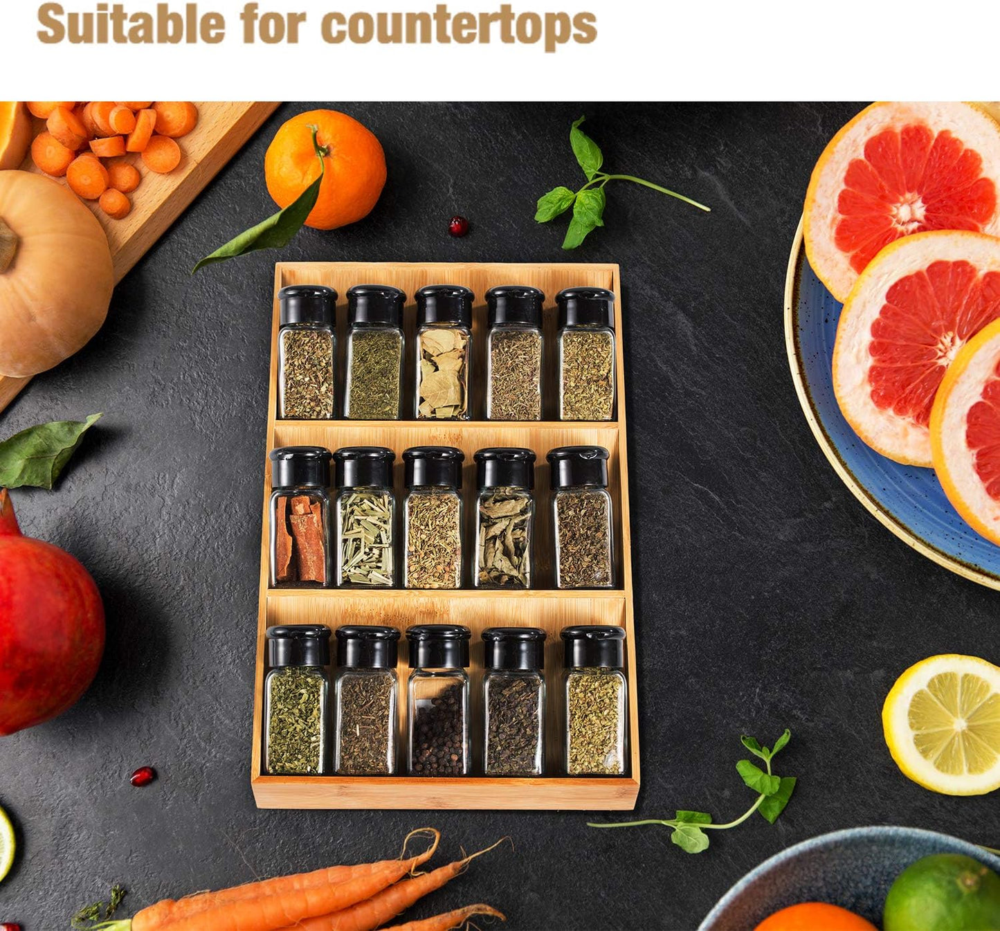3-Tier Bamboo Drawer Spice Rack Wooden Kitchen Cabinet Spice Organizer Spice Jar Holder, Medicine/Health Care/Vitamin Bottles Storage Rack (Pre-Measure Drawer Dimensions), 1 Pack Drawer Rack