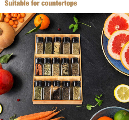 3-Tier Bamboo Drawer Spice Rack Wooden Kitchen Cabinet Spice Organizer Spice Jar Holder, Medicine/Health Care/Vitamin Bottles Storage Rack (Pre-Measure Drawer Dimensions), 1 Pack Drawer Rack