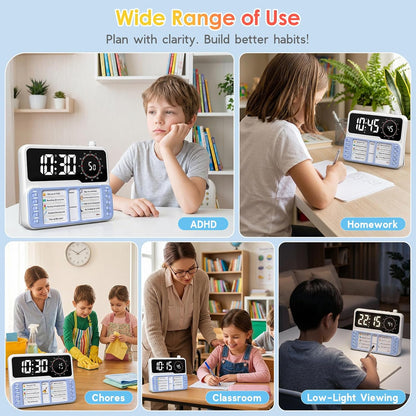 7-in-1 Visual ADHD Timer for Kids with Chore Chart Board, ADHD Tools Schedule for Kids with Autism, Alarm, Countdown, Date, Temperature, Storage, Daily Checklist for Home/School/Classroom/Desk(Pink)