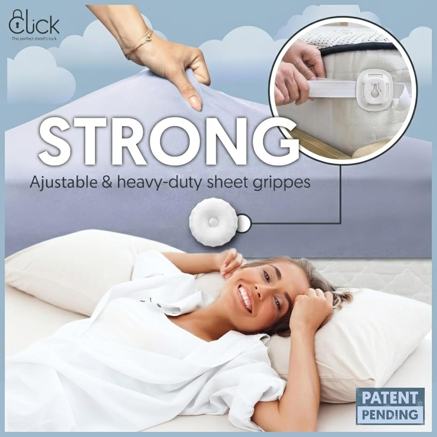 Click Bed Clips to Hold Sheets - Sheet Clips & Straps Keep Sheets in Place Firm & Tight on Single and Twin Bed, Heavy Duty Sheets Holders & Mattress Clips to Keep Sheets on Single & Twin Beds