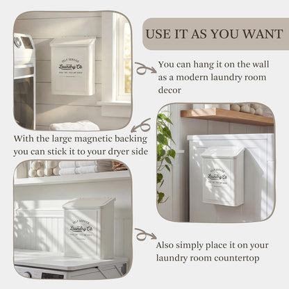 MONJITA Magnetic Lint Bin for Laundry Room, Wall Mounted Lint Trash Can with Lid for Dryer, Laundry Room Organization and Storage with Brush(Black)