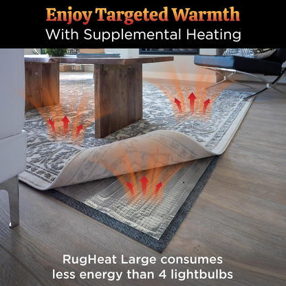 Portable Heated Floor Mat, Small (22x34 inches) Fits under a 2' x 3' Rug, Foot Warmer Under-Rug Pad for Heated Rug, Electric Radiant Floor Heater for Area Rugs