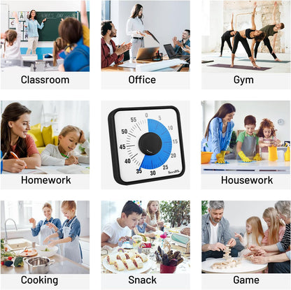 Secura Home 60-Minute Visual Timer, 7.5 Inch Oversize Countdown Timer Clock for Kids and Adults, Durable Mechanical Time Management Tool with Magnetic Backing （Sky Blue）