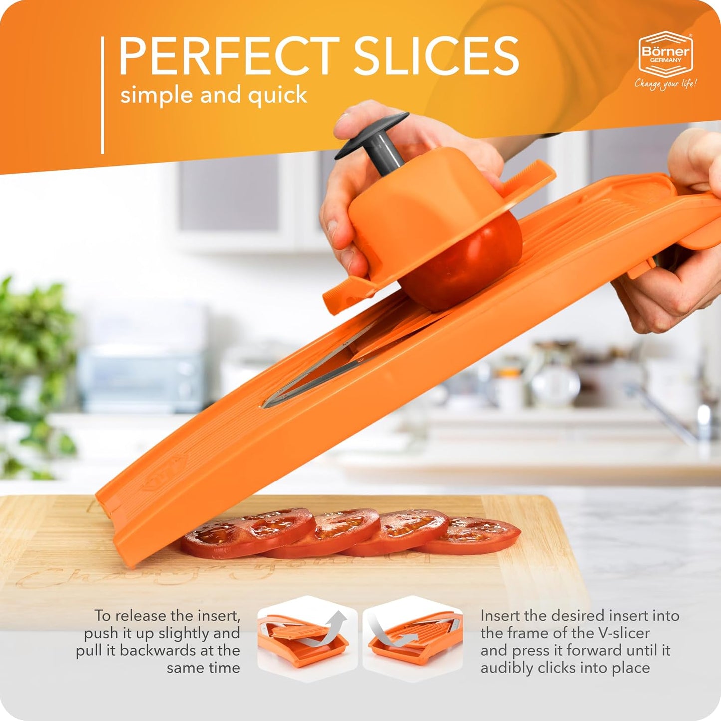 Borner Mandoline Food Slicer V1 (Basic Set) by Reston Lloyd • V-Slicer with Food Holder • Made in Germany • Fruit & Vegetable Chopper • Multiple Settings • Color: Red