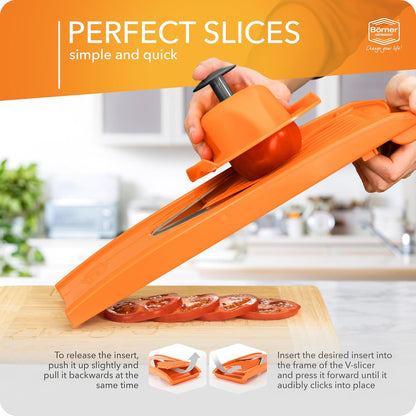 Borner Mandoline Food Slicer V1 (Basic Set) by Reston Lloyd • V-Slicer with Food Holder • Made in Germany • Fruit & Vegetable Chopper • Multiple Settings • Color: Red