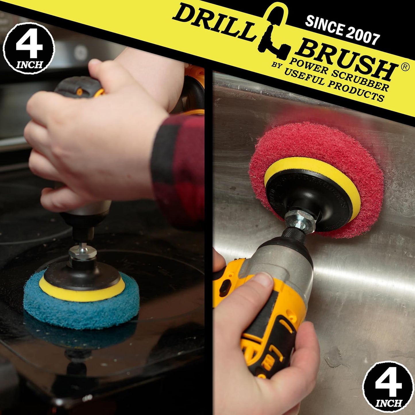 Cordless Drill Attachment - Acid Rain - Pool Tile - Granite - Shower Doors | Scrub - Scour - Drill Pads - Hard Water Stain Remover - Soap Scum - Mold - Mildew - Mineral - Rust - Calcium - Limescale