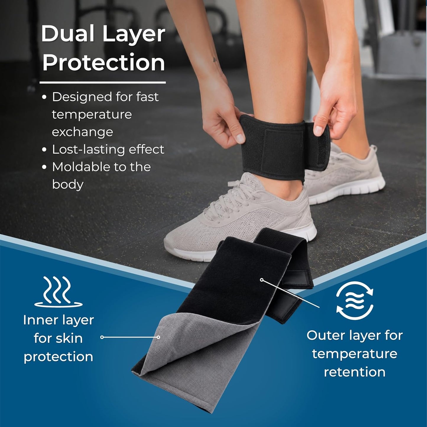 Cold and Hot Therapy Wrap, Black, Latex-Free, Non-Toxic, for Back, Abdomen, Hip, Sports Injury Prevention, Recovery (Back/Abdomen). kit Includes Flexible Gel Compress, Sleeve and Strap.