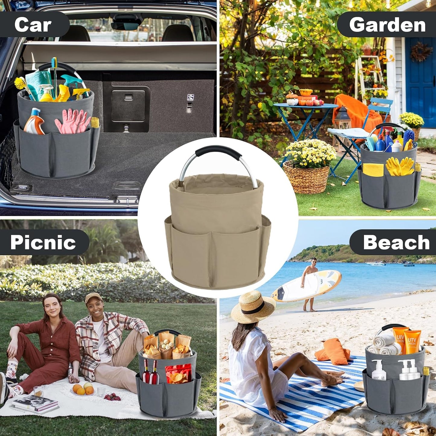 Cleaning Caddy with Handle, Cleaning Products Organiser, 17L Foldable Storage Basket, Cleaning Caddy Organiser, Portable Multi Cleaning Bucket Bag for Home, Garden (Black)