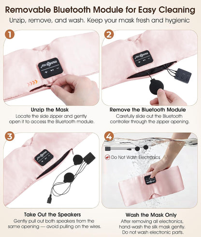 MUSICOZY 3D Mulberry Silk Sleep Mask Bluetooth 5.4 Headphones Full Coverage | Luxury Silk Eye Mask with Blackout Design Ultra Thin Speakers, Side Sleeper Comfort for Travel Relaxation Gifts for Men Women