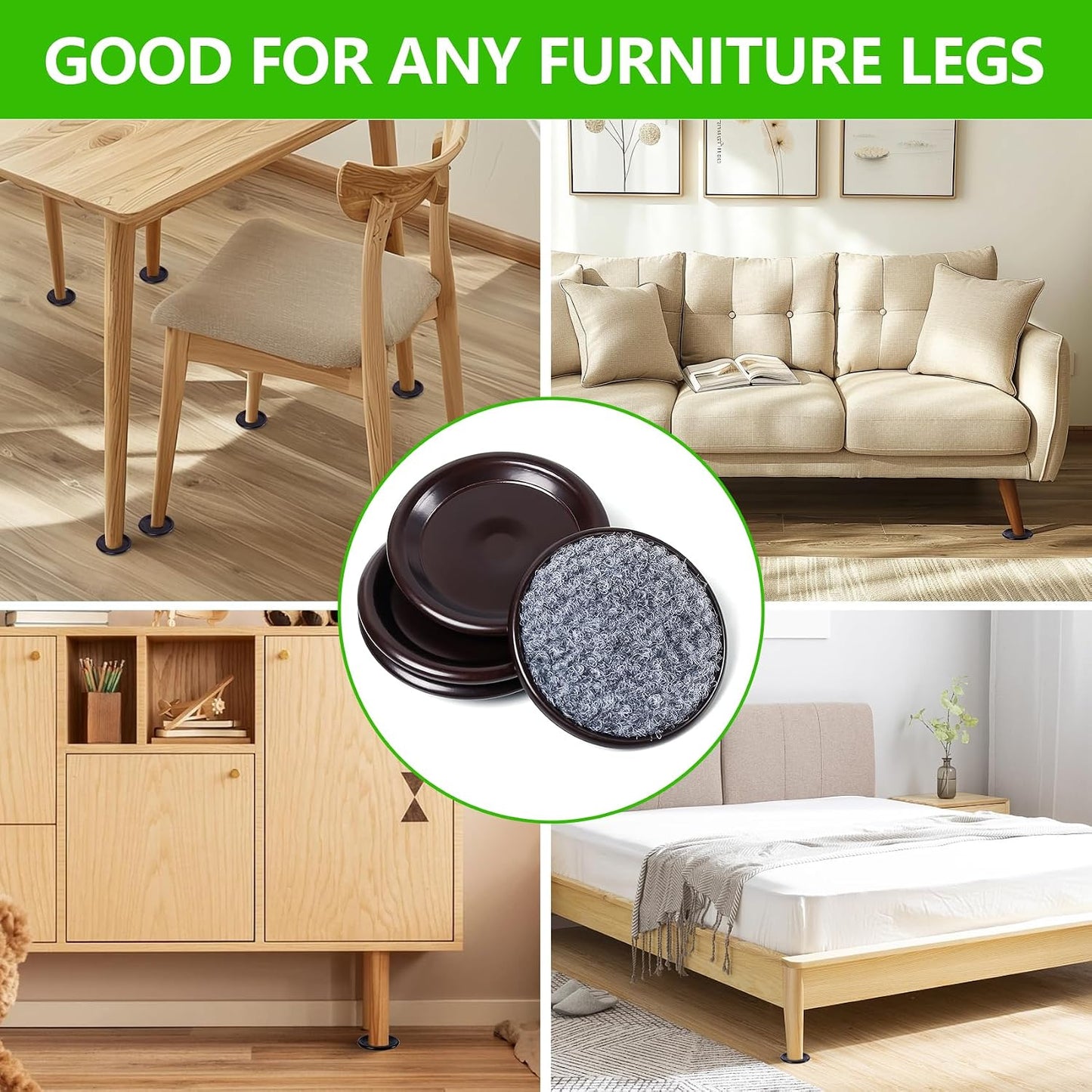 1 5/8" Round Carpet Bottom Furniture Caster Cups Furniture Coasters 24 Pack | Reusable Furniture Pads for Hardwood Floors, Carpet Sliders Floors Protectors to Tile or Laminate from Scratches, Brown/Gray