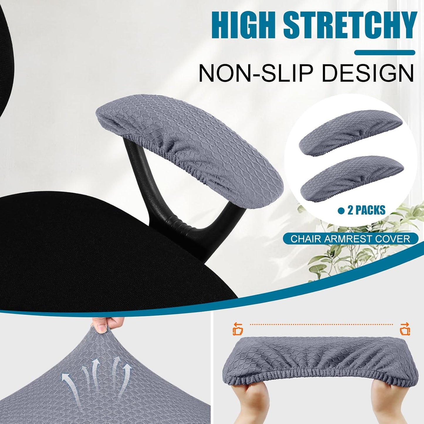 Smiry Office Computer Chair Armrest Covers, 2PCs Anti-dust Arm Rest Pad | Removable Washable Desk Chair Arm Pad Covers, Grey