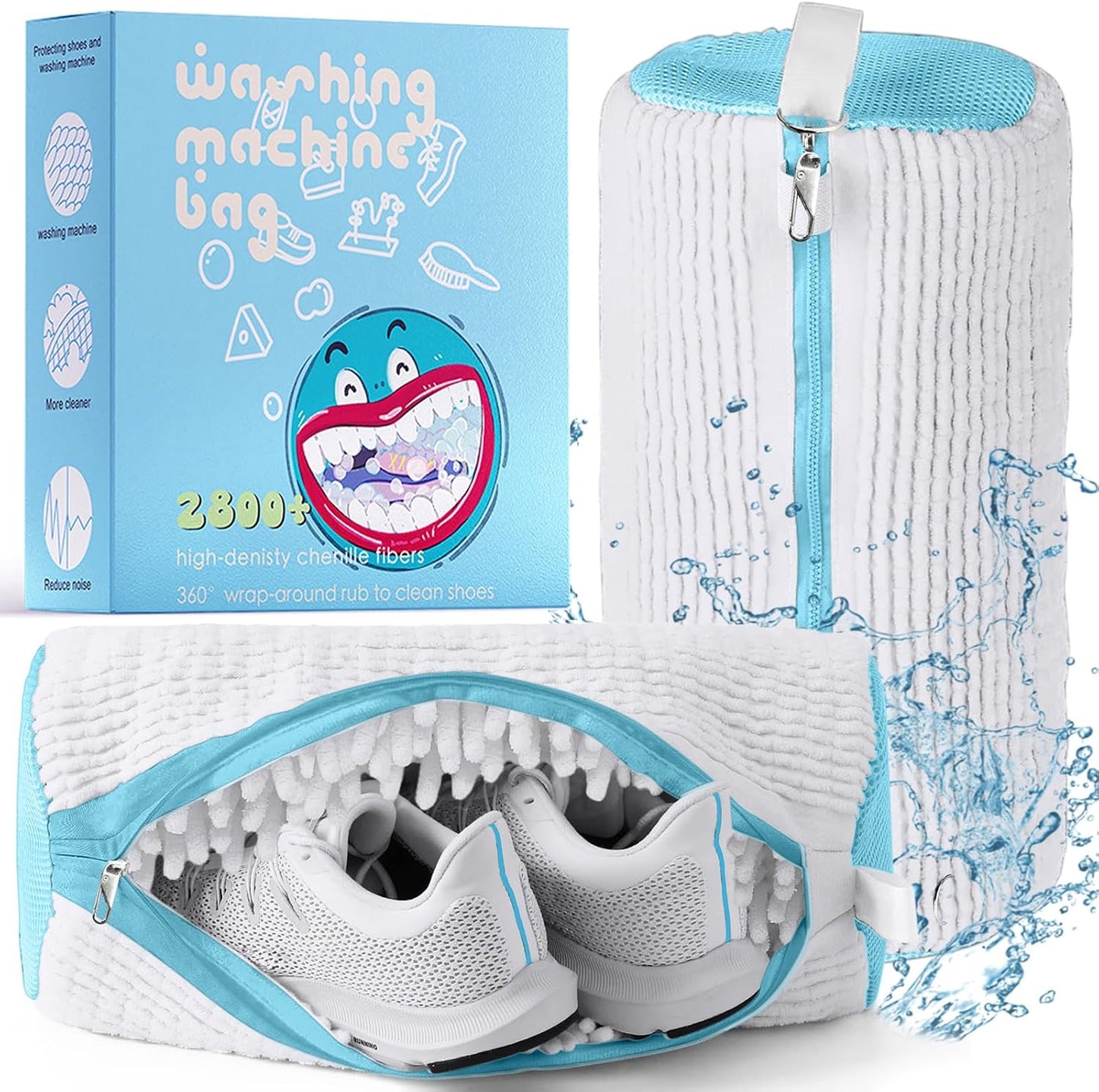 XXL Shoe Washing Machine Bag, Laundry Shoe Bag for Washer and Dryer, Laundry Shoe Bag Protect Sneaker, Running Shoes, Bras, Delicates and Toys, Includes 2 Shoes (White 1 Pack)