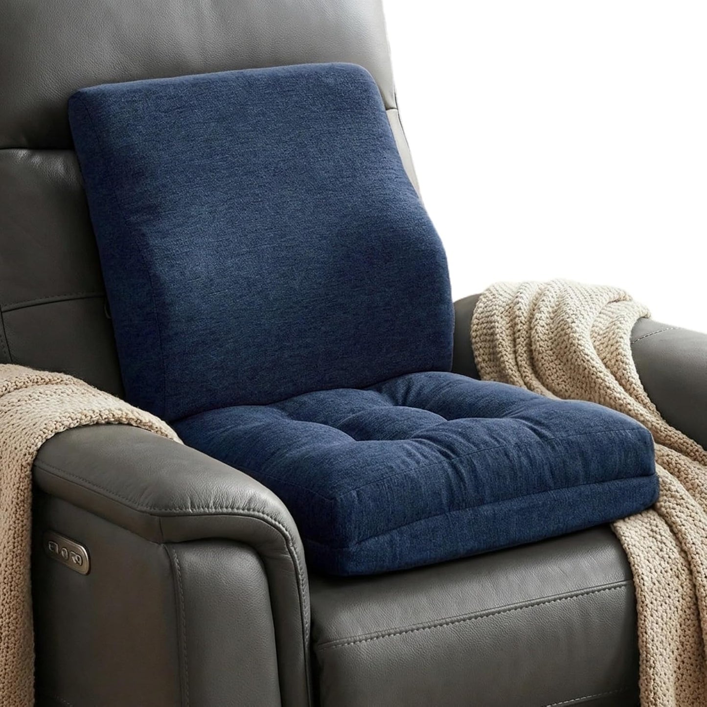 baibu Memory Foam Recliner Cushions with Lumbar Support Pillow Set for Elderly, 20x20x5 Inch Dual-Layer Design Non-Slip Recliner Seat Cushion & Back Support Pillow for Reduce Hip & Lumbar Pain, Brown