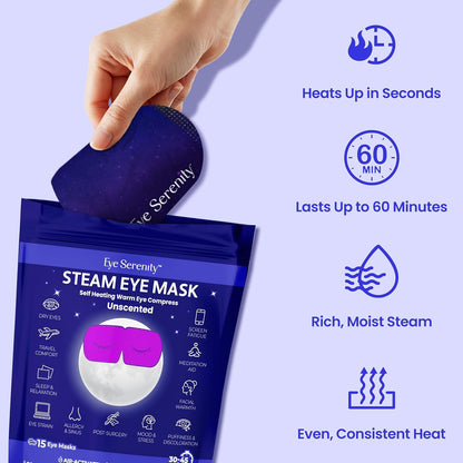 Eye Serenity Steam Eye Mask, Heated Eye Mask, Self Heating Warm Compress for Dry Eyes, Fast Relief for Stye, Puffy Sensitive Eyes, Moist Heat, Gift for Women and Men - Unscented