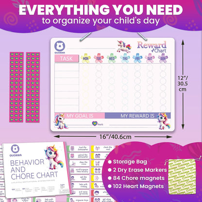 Magnetic Chore Chart for Kids - Reward Behavior Chart for Kids at Home | Dry Erase Morning Routine Schedule Board - Responsibility Star Chart for Toddlers 3-5 - 48 Magnets and 49 Stars