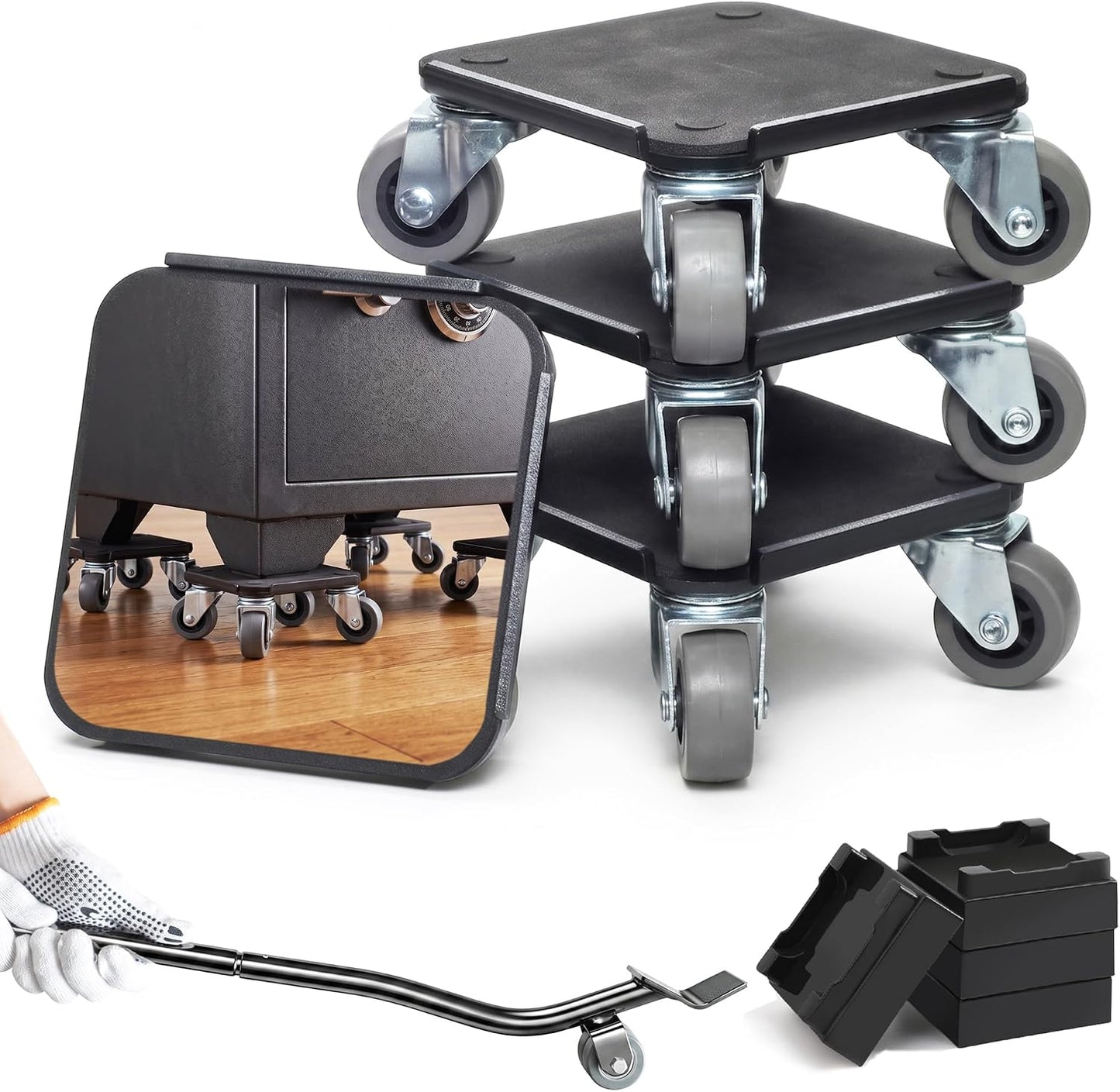 Urvoix Furniture Movers with Wheels, Furniture Dolly Set 4 Pack, 3000LBS | 3mm Thick, 4.7Inch, Heavy Duty Furniture Dolly 4 Wheel with Lifter Tool for Moving Sofa, Bed, Refrigerator, Washer, Cabinet