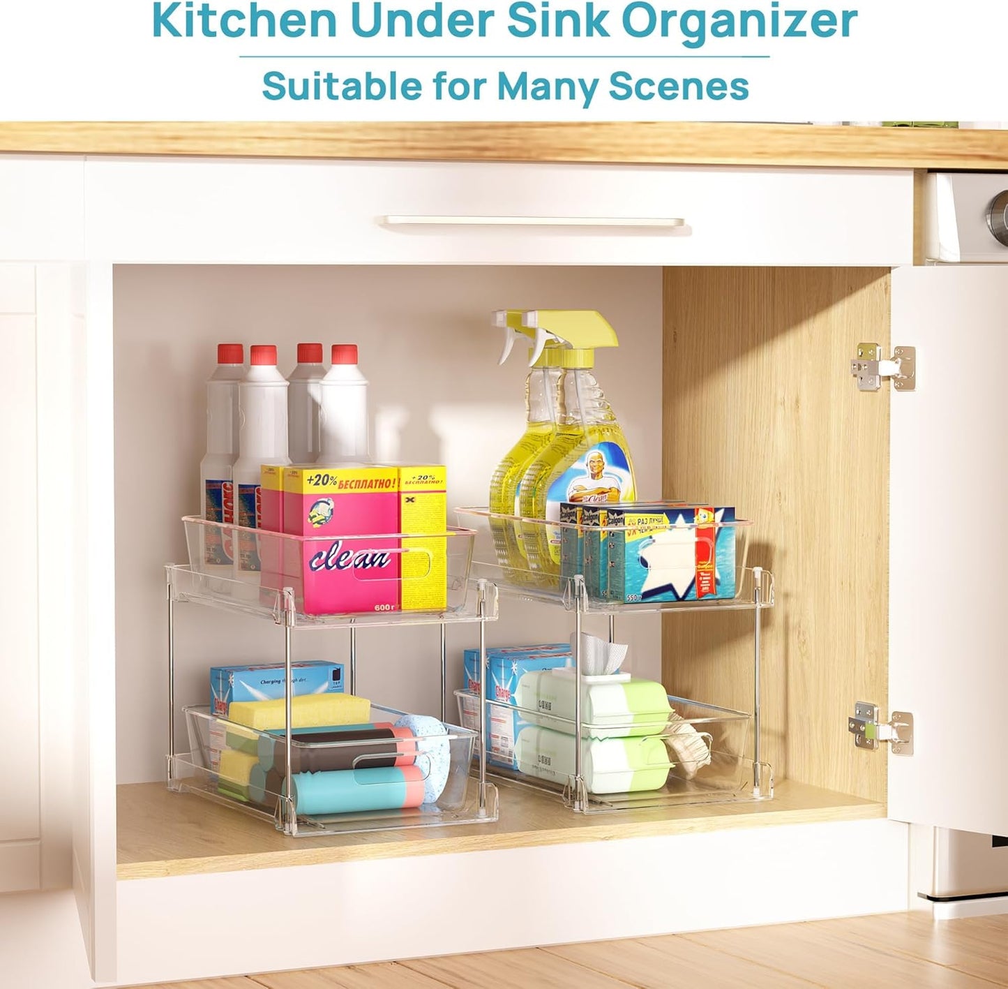 Vtopmart 2 Pack Pull Out Bathroom Under Sink Organizer (S-Standard) | Slide-out drawers, Multi-purpose storage, Clear visibility, Easy Set-up