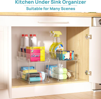 Vtopmart 2 Pack Pull Out Bathroom Under Sink Organizer (S-Standard) | Slide-out drawers, Multi-purpose storage, Clear visibility, Easy Set-up
