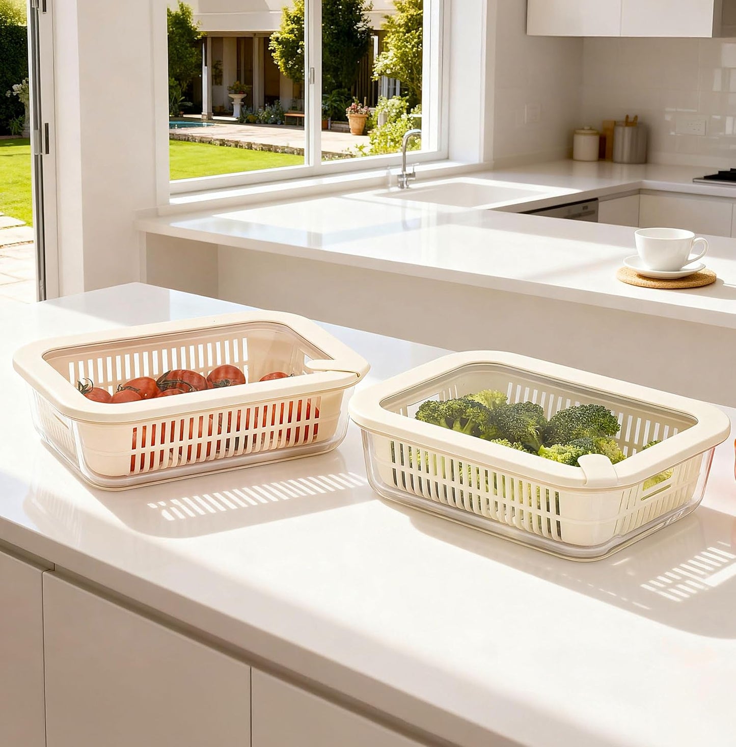 Glass Food Storage Containers with Glass Lids, Microwave Safe Food Container Set, Aitight Meal Prep Container Set, BPA Free, 2 extra Colanders, LeakProof, 2 Pack of 60oz