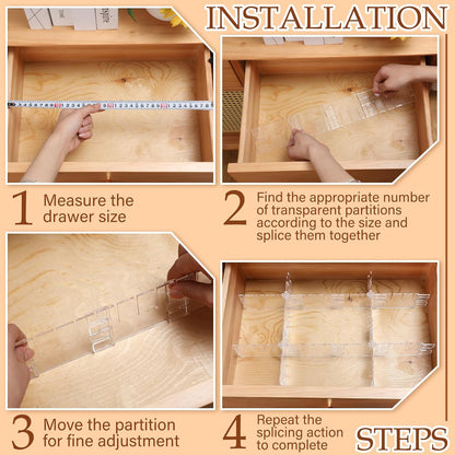 45 Pcs Adjustable Clear Drawer Dividers with Fixed Buckle DIY Plastic Drawer Organizer Box Dividers Back to School Gift for Sock Underwear Makeup Kitchen Bedroom Dresser Office Storage(Clear)
