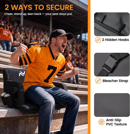 25in 5.12" Extra Thick&Wide Heated Stadium Seat for Bleachers | Sofa Style Design Thick Bleacher Chair With Back and Comfy Cushion, 6 Reclining Positions, 3 Heat Levels (NO Battery)