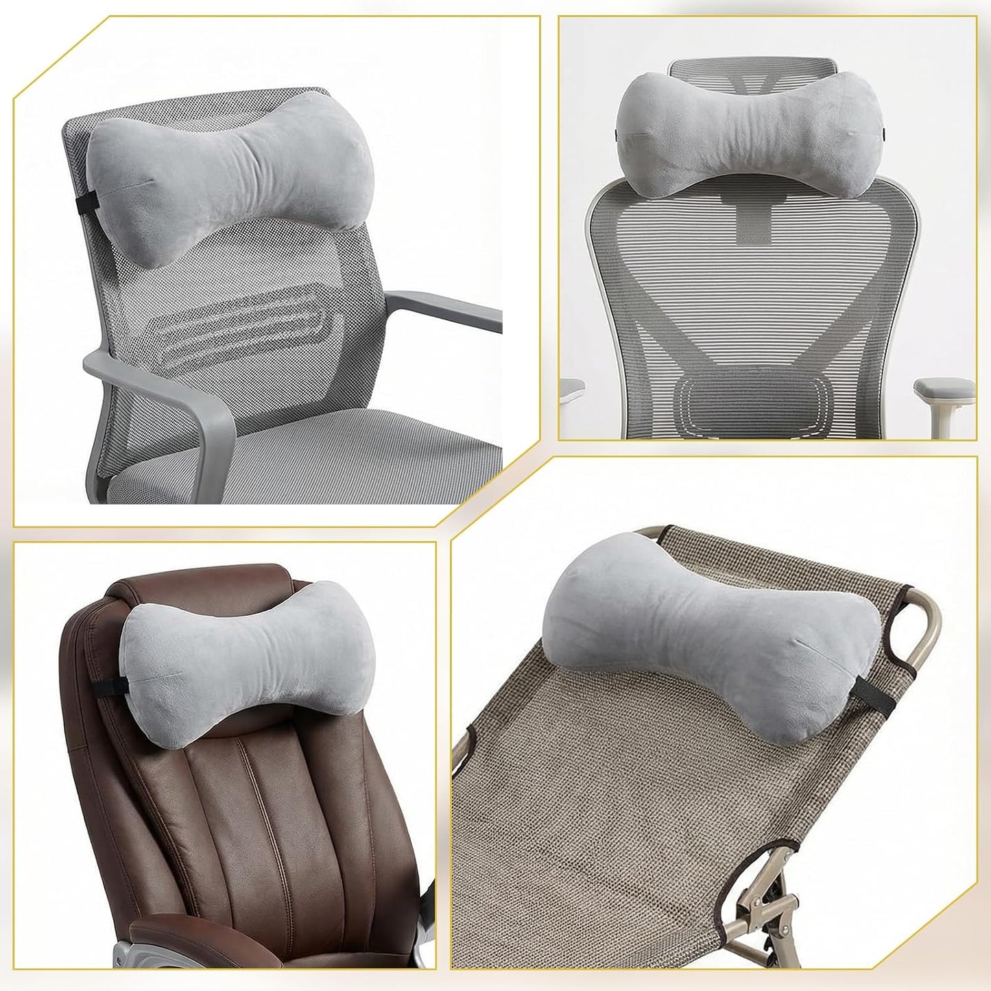 1Pc Neck Headrest Pillow for Recliner Armchairs, Bone Shaped Chair Head Cushion Plush Curve Cervical Roll Pillow with Adjustable Strap for Sleeping Neck Support Pain Relief Car Airplane Travel