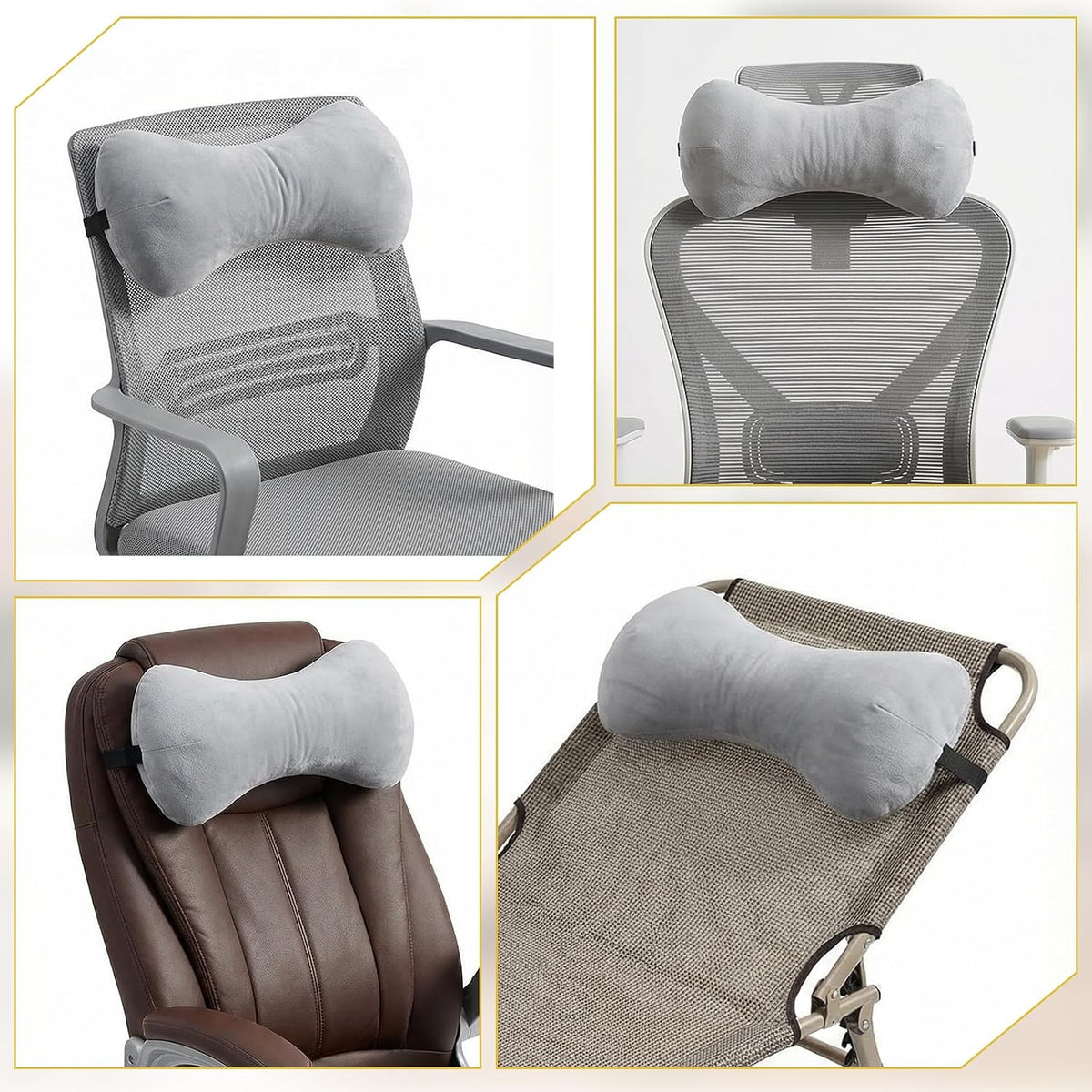 1Pc Neck Headrest Pillow for Recliner Armchairs, Bone Shaped Chair Head Cushion Plush Curve Cervical Roll Pillow with Adjustable Strap for Sleeping Neck Support Pain Relief Car Airplane Travel