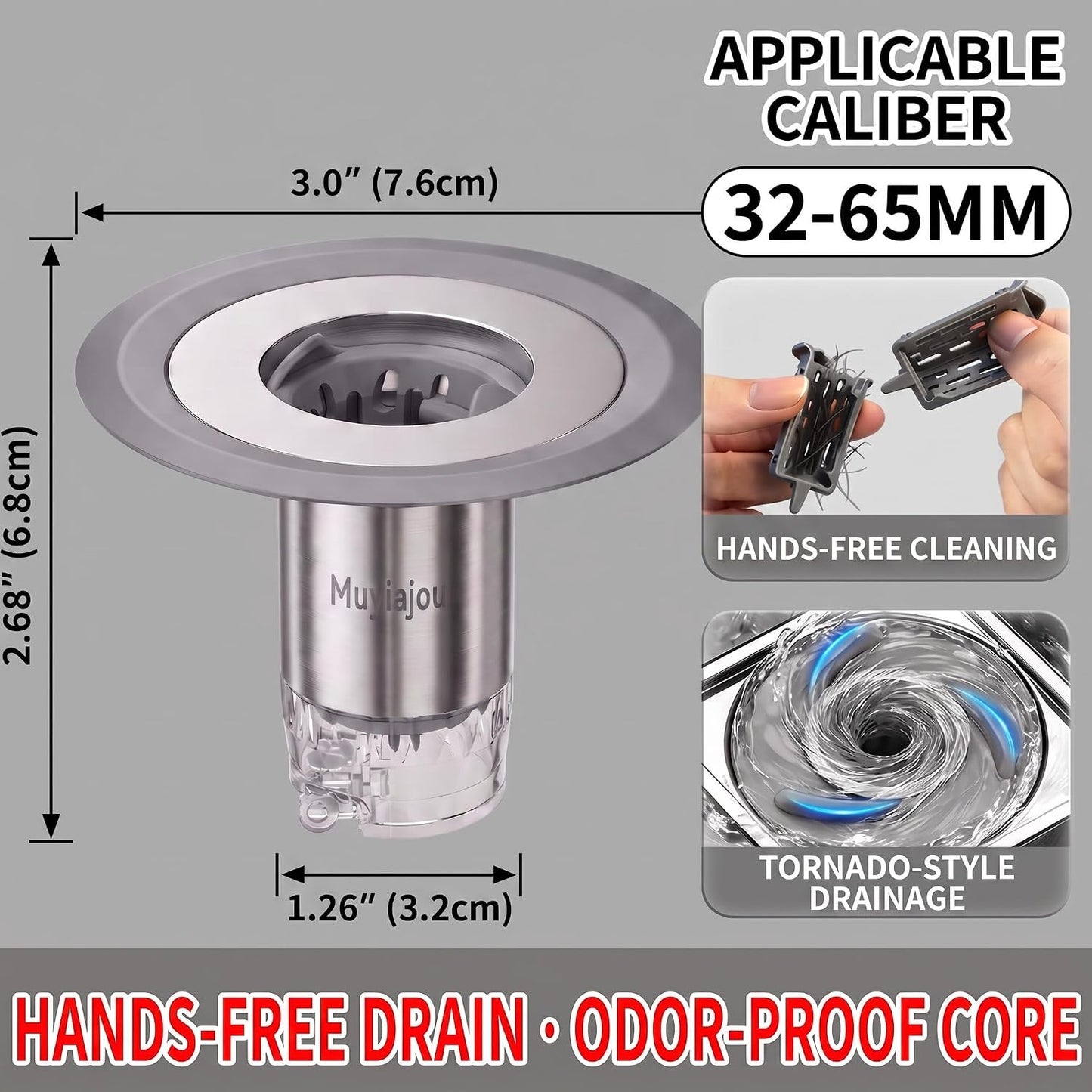 1.25"-2.6" Shower Drain Hair Catcher, Magnetic Floor Drain Stopper(1 Pack) | with Spare Filter Odor-Sealing Drain Plug with Auto-Closing Valve