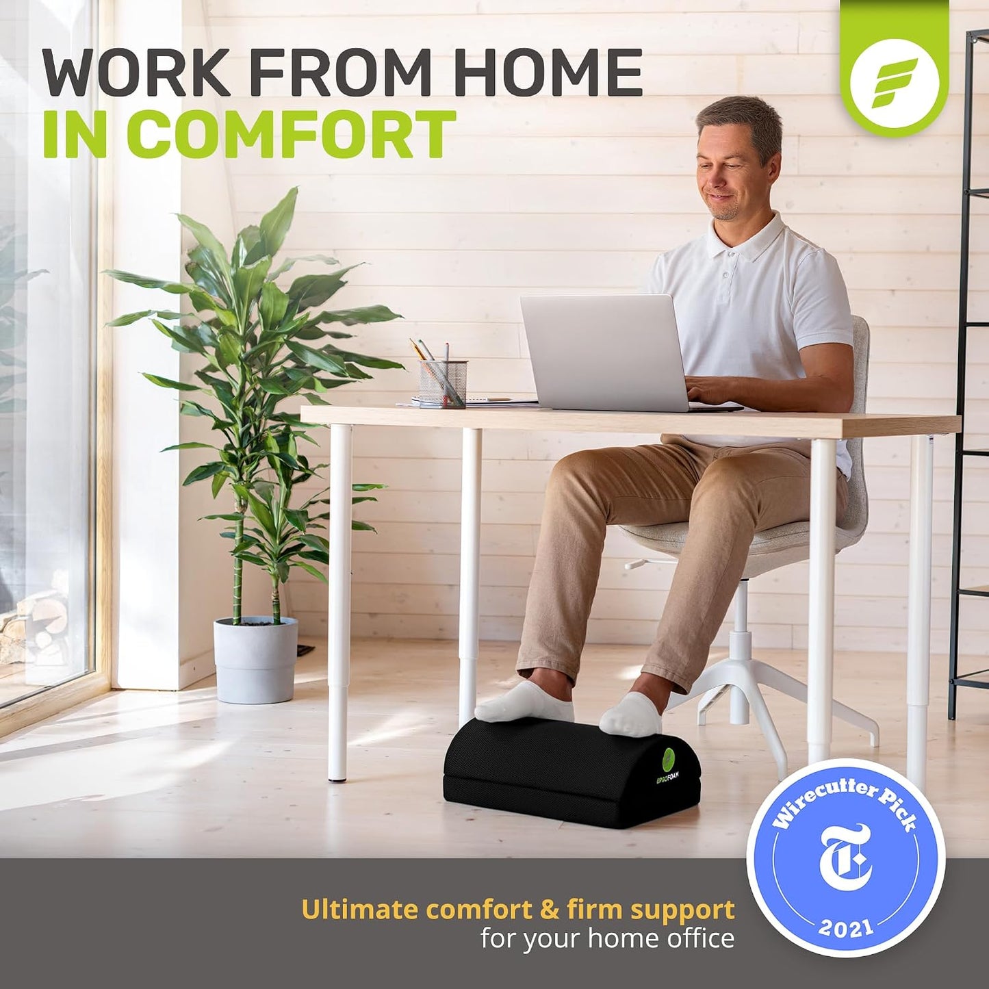 ErgoFoam Foot Rest for Under Desk at Work Adjustable - Chiropractor-Endorsed, High-Density Foam, Velvet (Black)