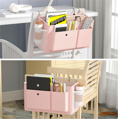 Bedside Caddy Bedside Storage Hanging Organizer for Bunk Dorm Bed Rail | Bed Caddy with Hooks, Top Bunks and Dorm Essentials for Water, Tissues, Tablets, Books, Phones, Remotes and Other Necessories