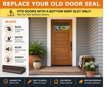[2 Pack] 36 Inch Exterior Door Sweep with Vinyl Fins – Under Door Weather Stripping Seal for Exterior Doors with Kerf Track | Bottom Door Seal Strip | Draft Stopper & Rodent Proof (Brown)