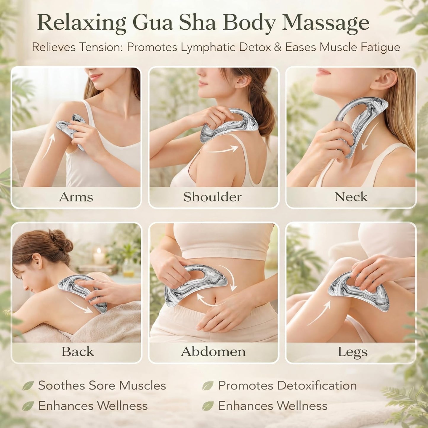 BBTO 2 Pcs Body Gua Sha Tool Large Resin Scraping Tools with Handle for Back, Neck, Face, Leg - Lymphatic Drainage, Cellulite Removal, Muscle Relief(Clear)
