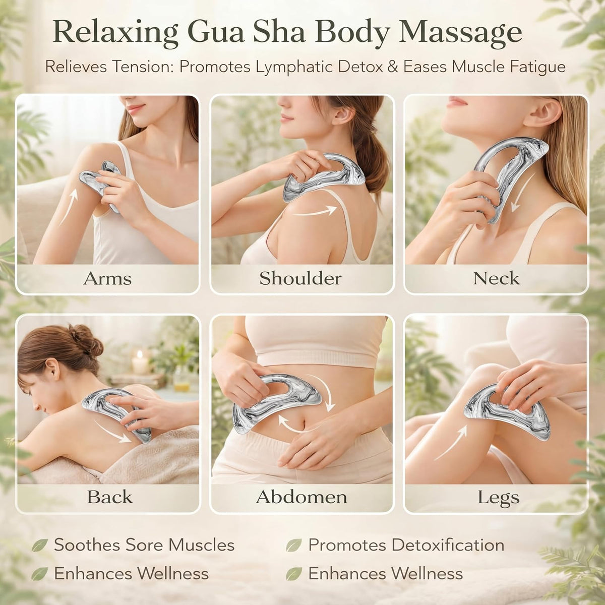 BBTO 2 Pcs Gua Sha Tools Body Scraper with Grip Facial Massage, Clear