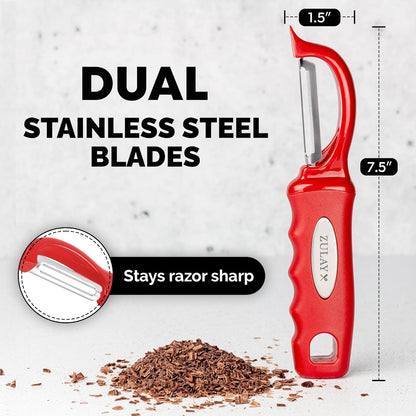 Zulay Kitchen Premium Vegetable Peeler for Kitchen - Swivel Peeler with Razor Sharp Stainless Steel Blades & Strong Ergonomic Handle - Dishwasher Safe, Easy To Use with Blemish Remover - Black