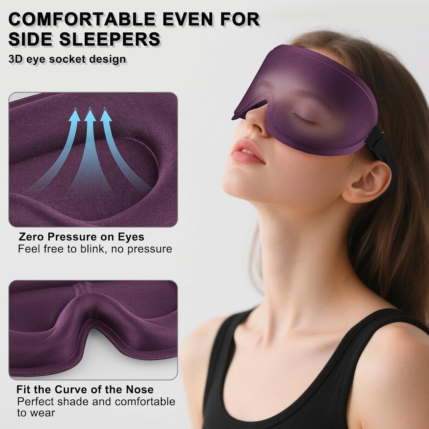 2 Pack Sleep Mask for Side Sleeper, Complete Light Blocking 3D Sleeping Eye Mask, Soft Breathable Eye Cover for Women Men, Travel, Nap, Relaxing Zero Pressure Night Blindfold (Pink+Purple)