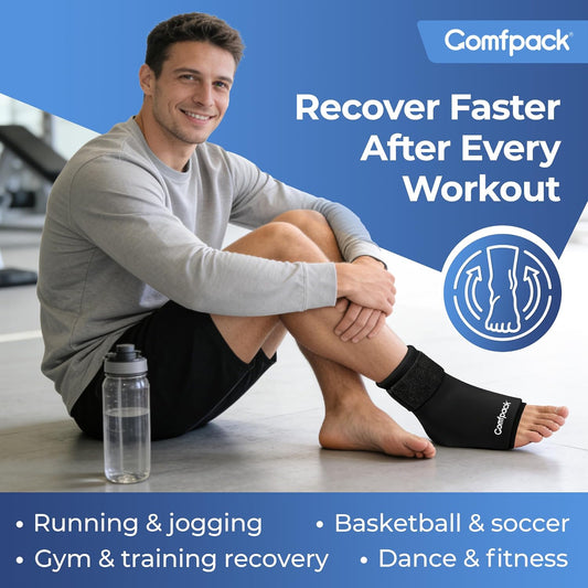 Comfpack Ankle Ice Pack Wrap - Reusable Hot & Cold Therapy | Flexible gel wrap for 360° foot pain relief, perfect for plantar fasciitis & sprains.